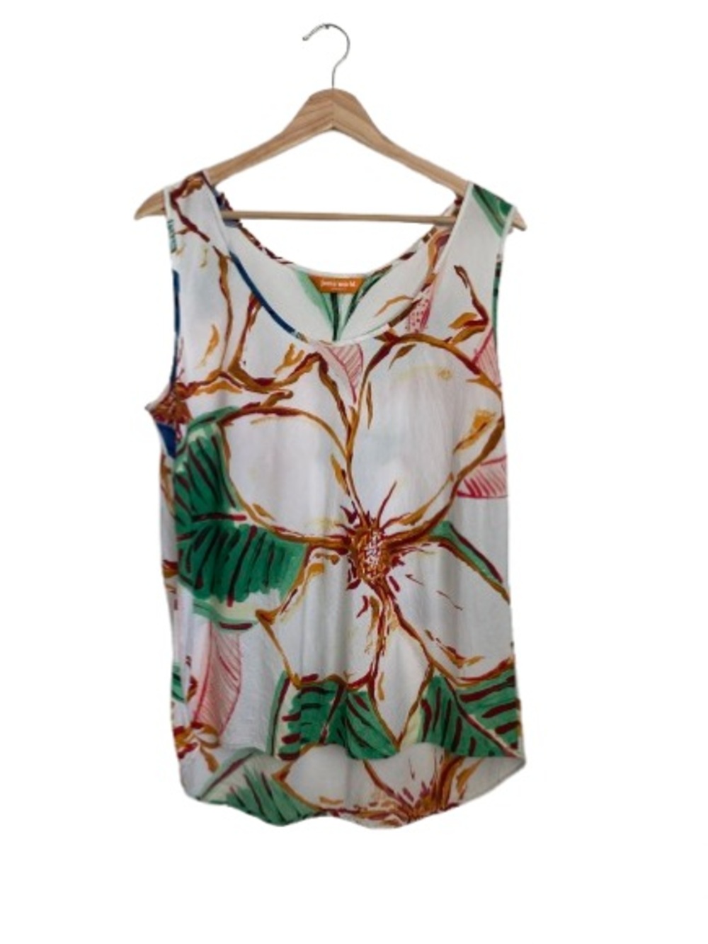 Jams World Tropical Floral Rayon Tank Top Green & Brown Size XL